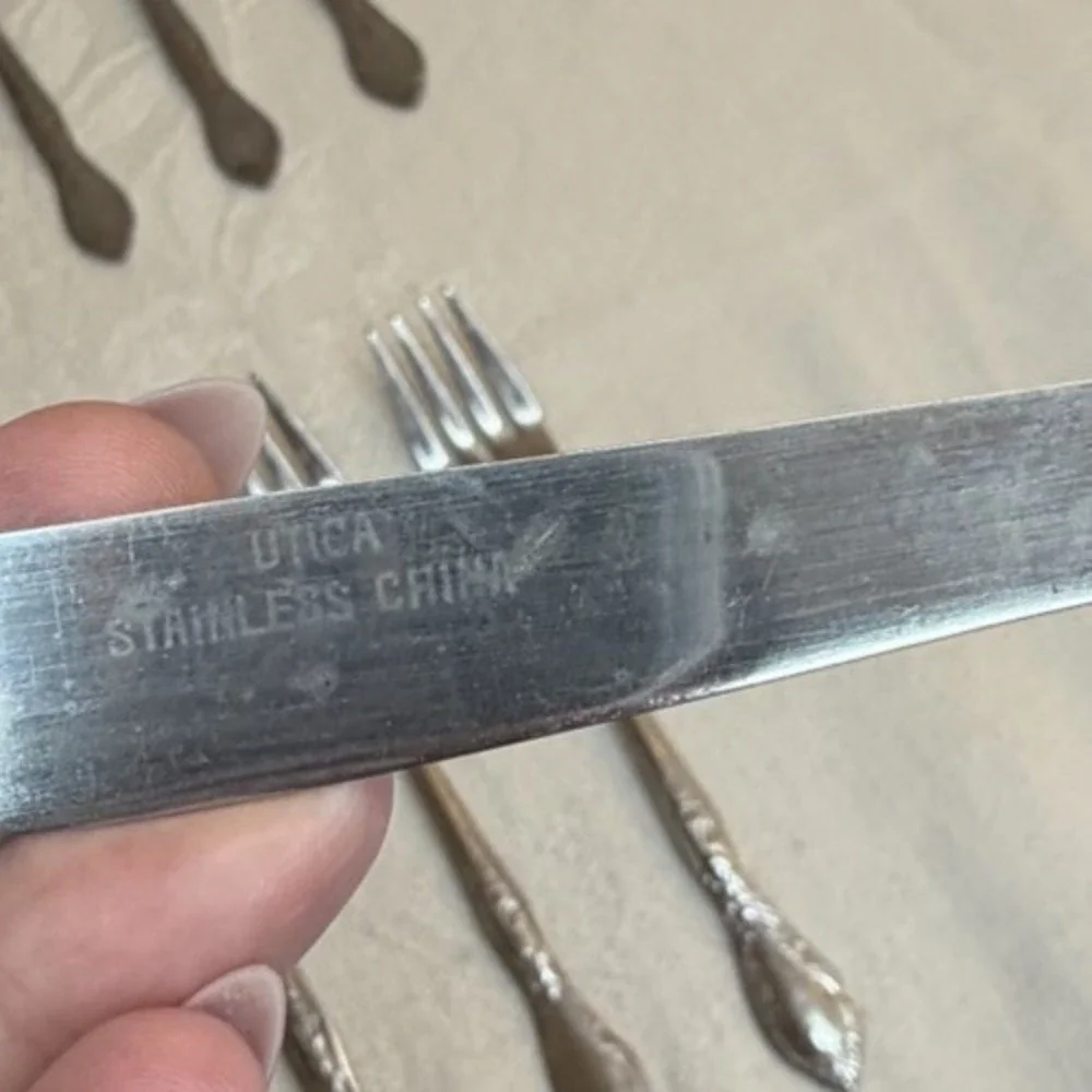 Vintage Utica Stainless Steel‎ Flatware 14 Piece Forks Knifes Spoons Silverware